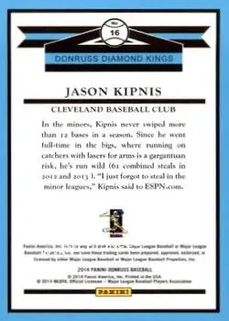 2014 Donruss #16 - Jason Kipnis - Cleveland Indians - Back