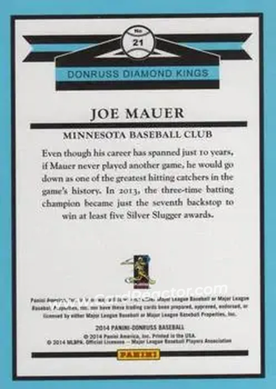2014 Donruss #21 - Joe Mauer - Minnesota Twins - Back