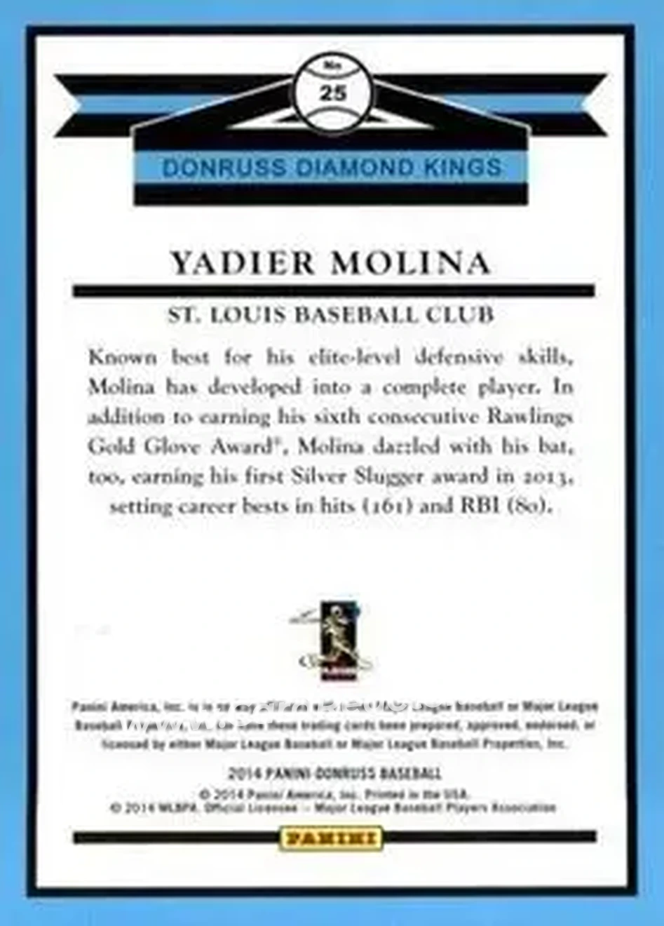 2014 Donruss #25 - Yadier Molina - St. Louis Cardinals - Back 2014 Donruss #25 - Yadier Molina - St. Louis Cardinals - Back
