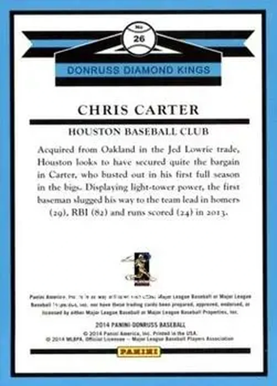 2014 Donruss #26 - Chris Carter - Houston Astros - Back
