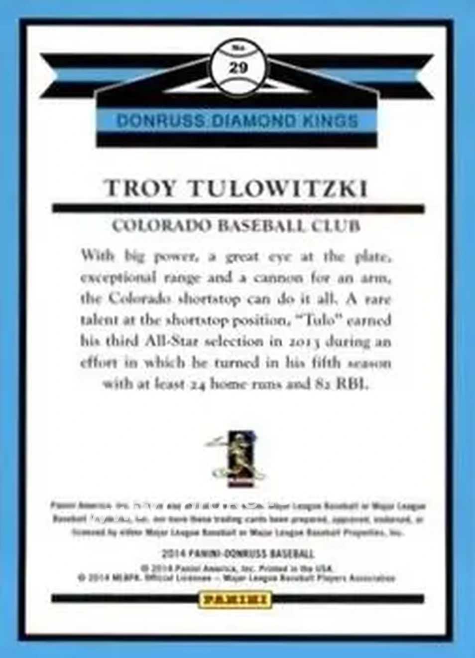 2014 Donruss #29 - Troy Tulowitzki - Colorado Rockies - Back