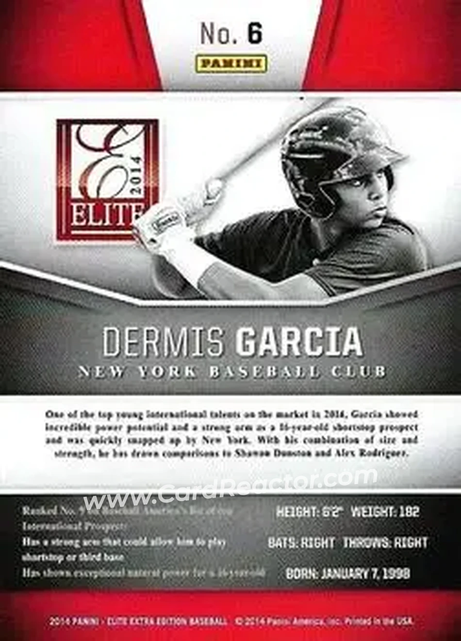 2014 Panini Elite Extra Edition #6 - Dérmis Garcia - New York Yankees - Back