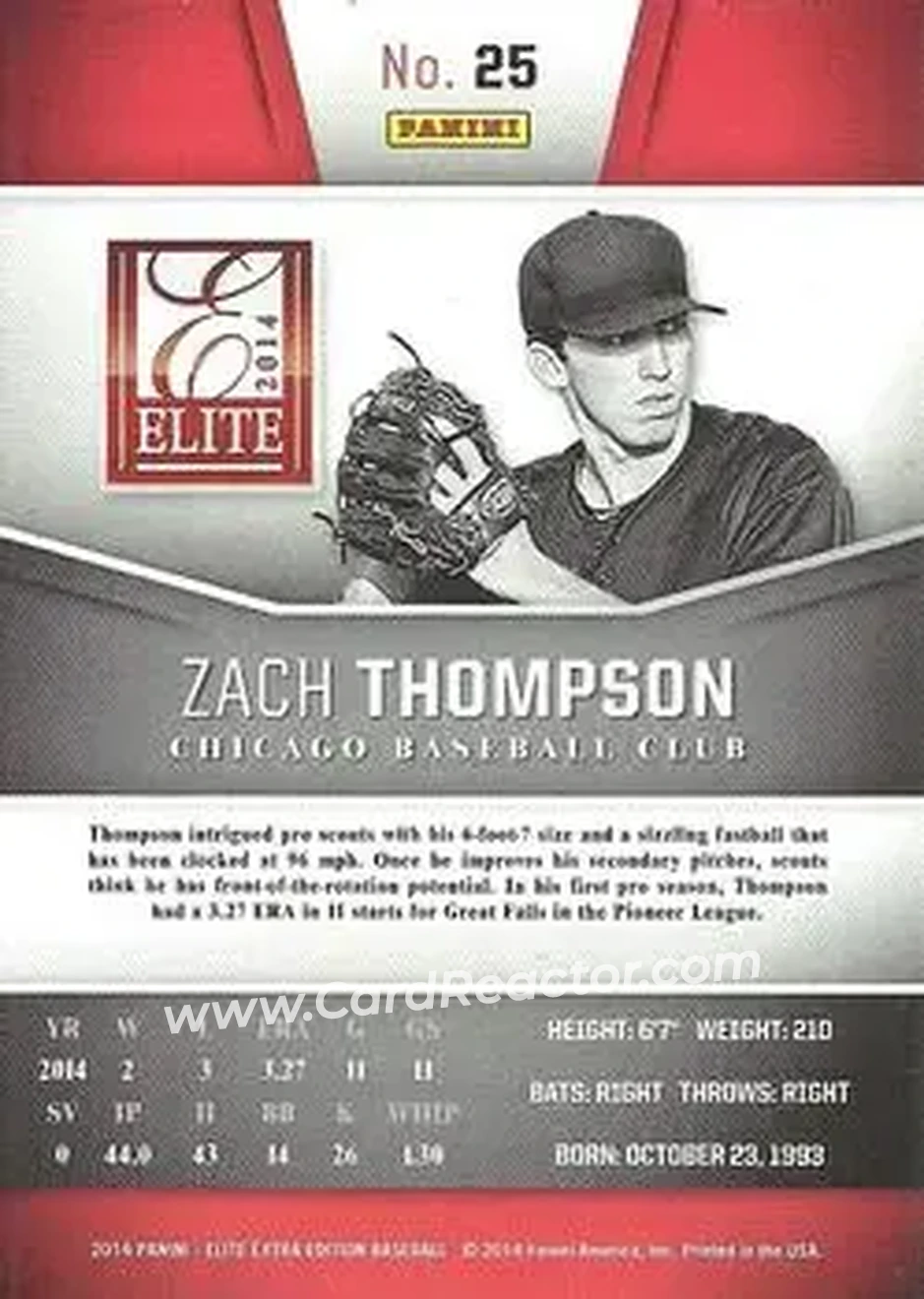 2014 Panini Elite Extra Edition #25 - Zach Thompson - Chicago White Sox - Back