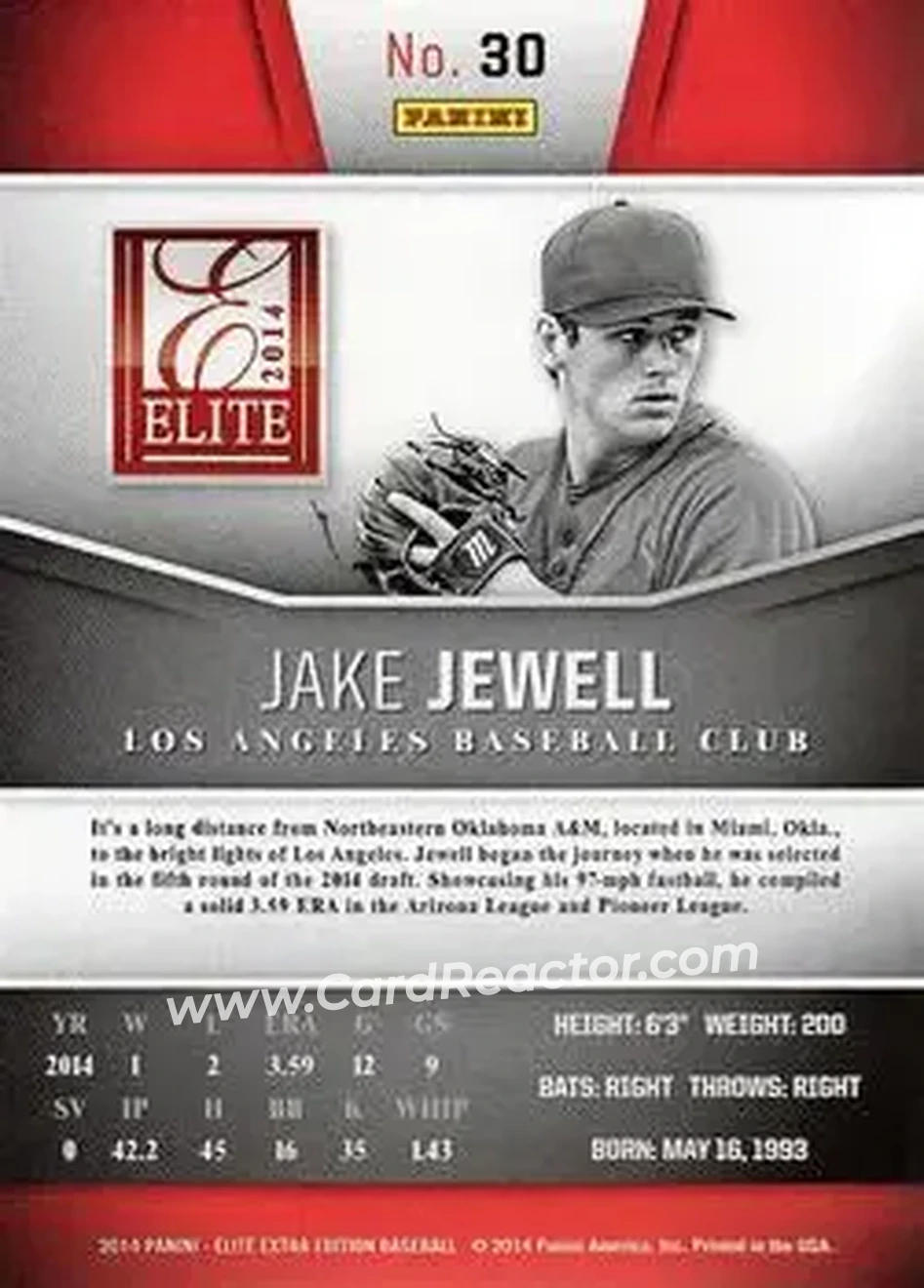 2014 Panini Elite Extra Edition #30 - Jake Jewell - Los Angeles Angels - Back