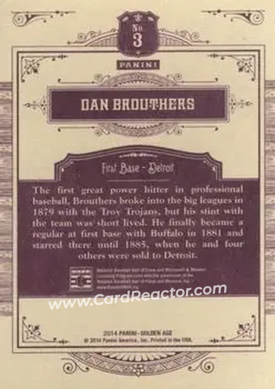 2014 Panini Golden Age #3 - Dan Brouthers - Detroit Wolverines - Back