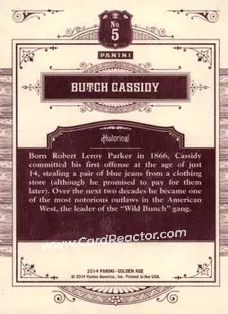 2014 Panini Golden Age #5 - Butch Cassidy - Back 2014 Panini Golden Age #5 - Butch Cassidy - Back