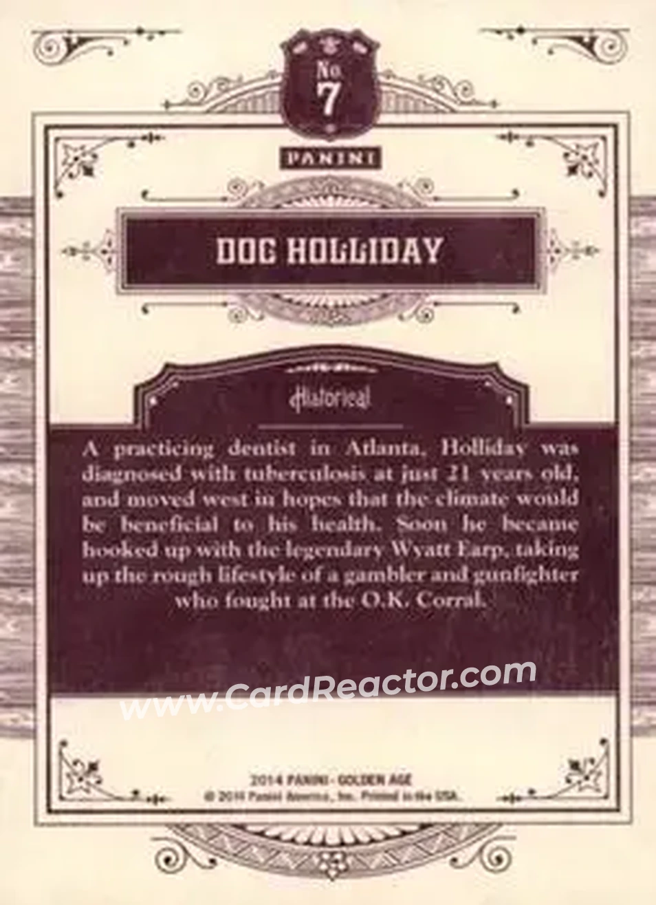 2014 Panini Golden Age #7 - Doc Holliday - Back