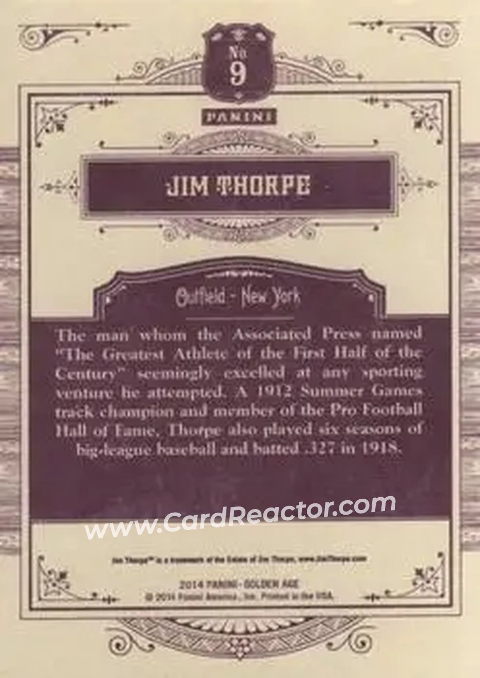 2014 Panini Golden Age #9 - Jim Thorpe - New York Giants - Back 2014 Panini Golden Age #9 - Jim Thorpe - New York Giants - Back