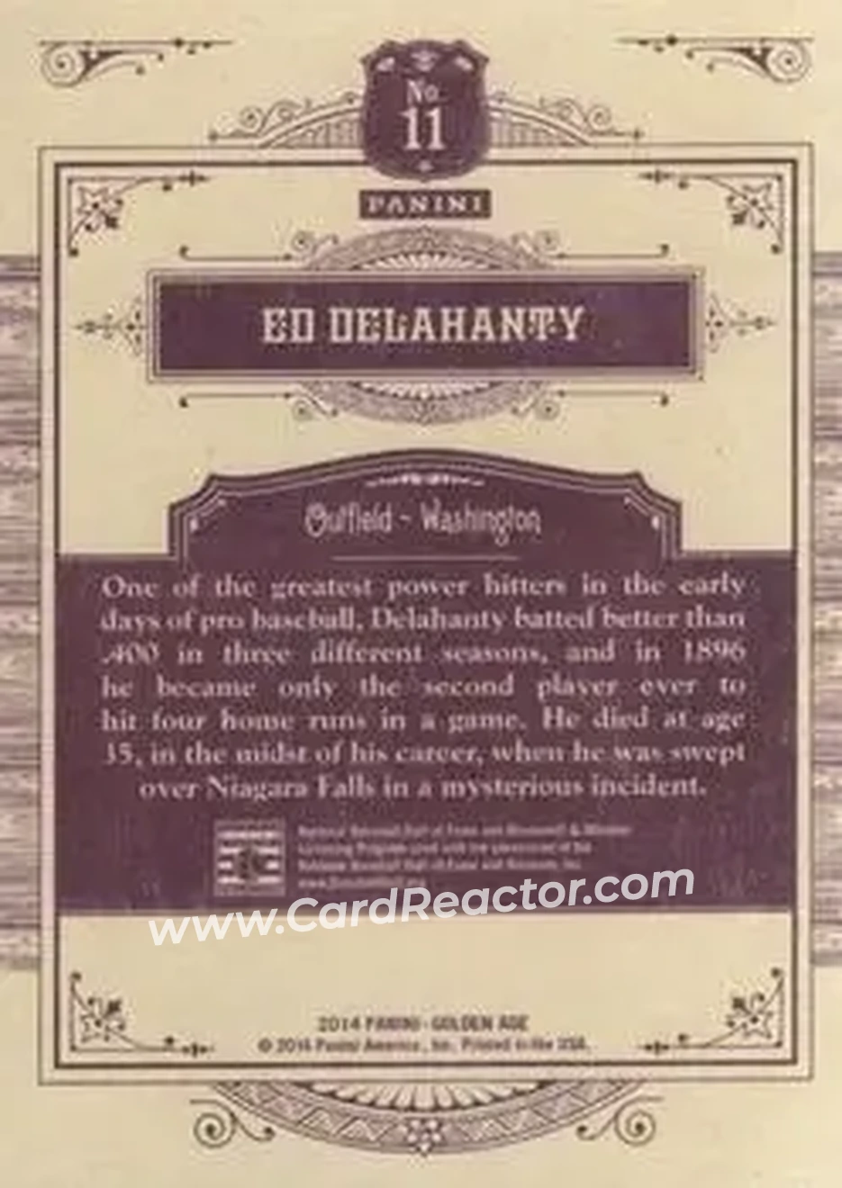2014 Panini Golden Age #11 - Ed Delahanty - Washington Senators - Back