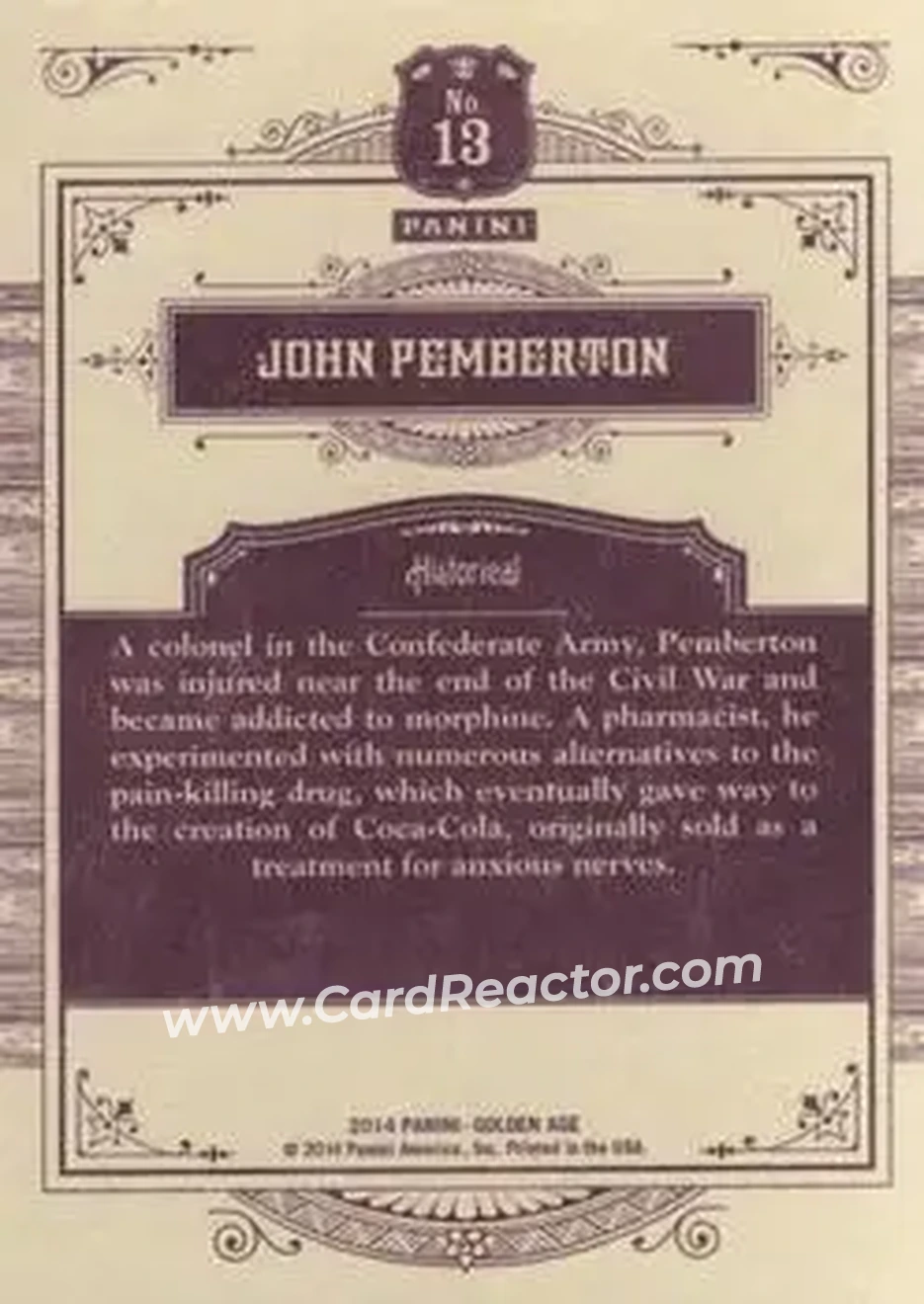 2014 Panini Golden Age #13 - John Pemberton - Back