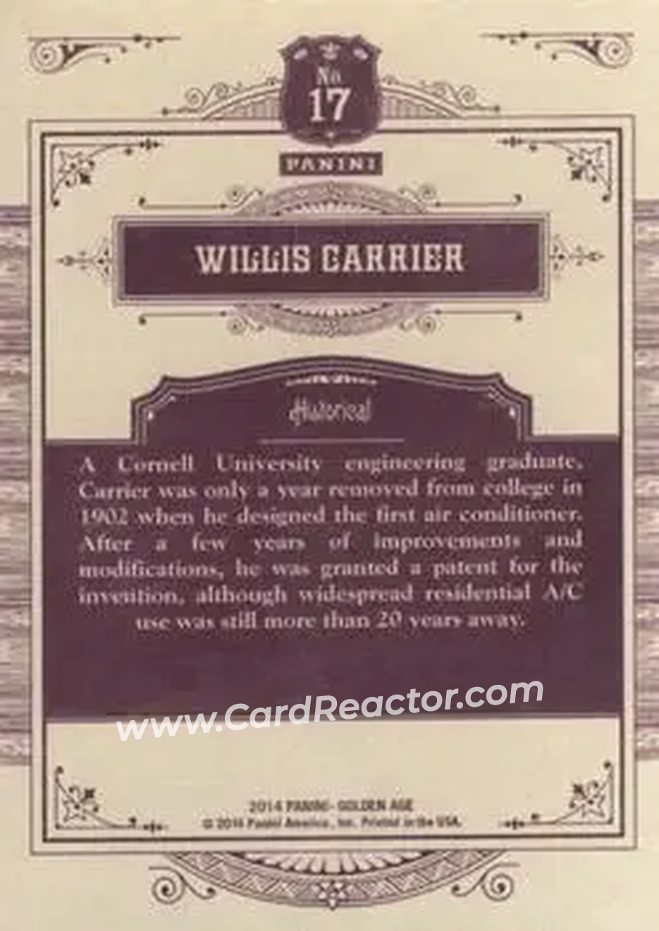 2014 Panini Golden Age #17 - Willis Carrier - Back