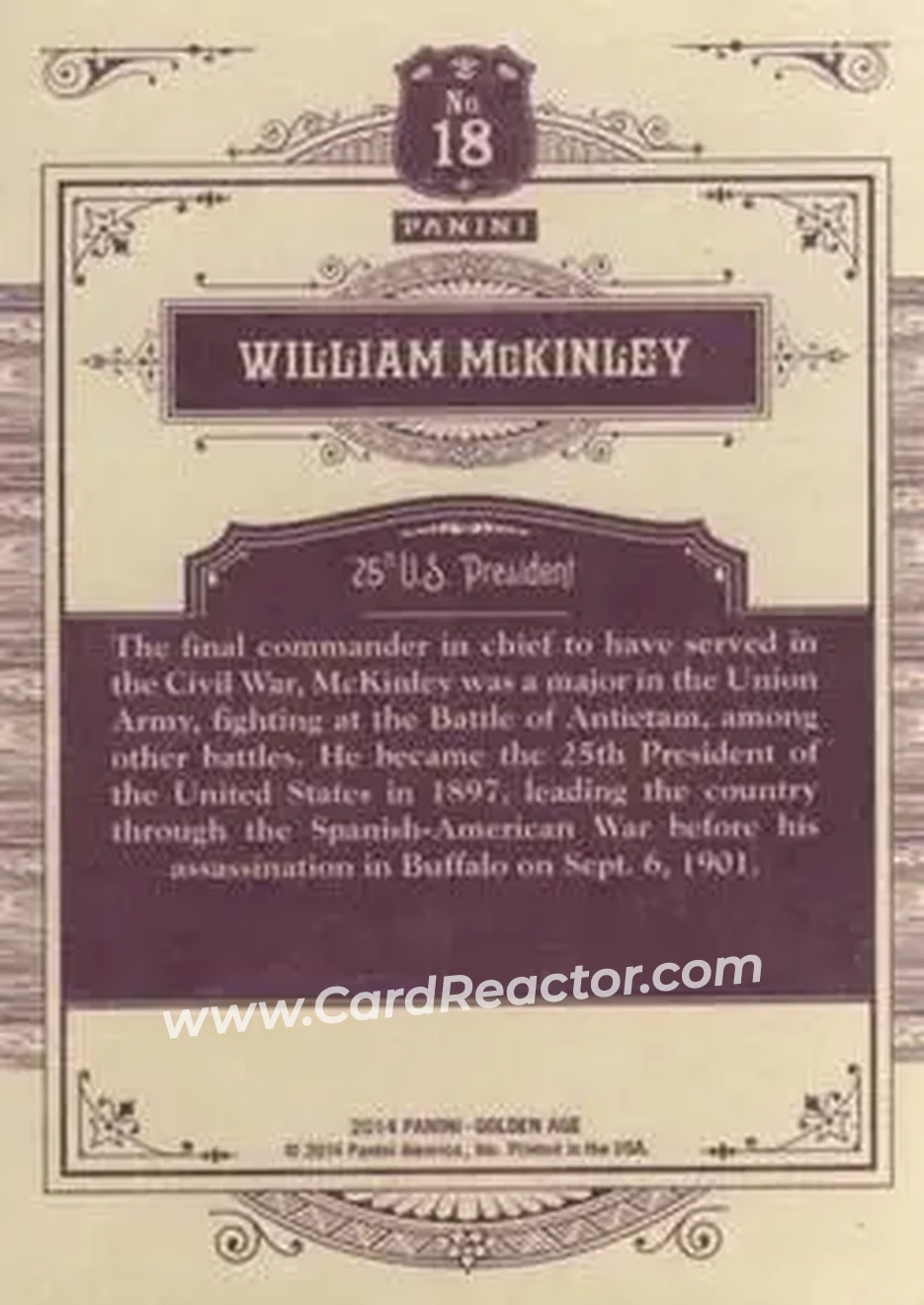 2014 Panini Golden Age #18 - William McKinley Jr. - Back