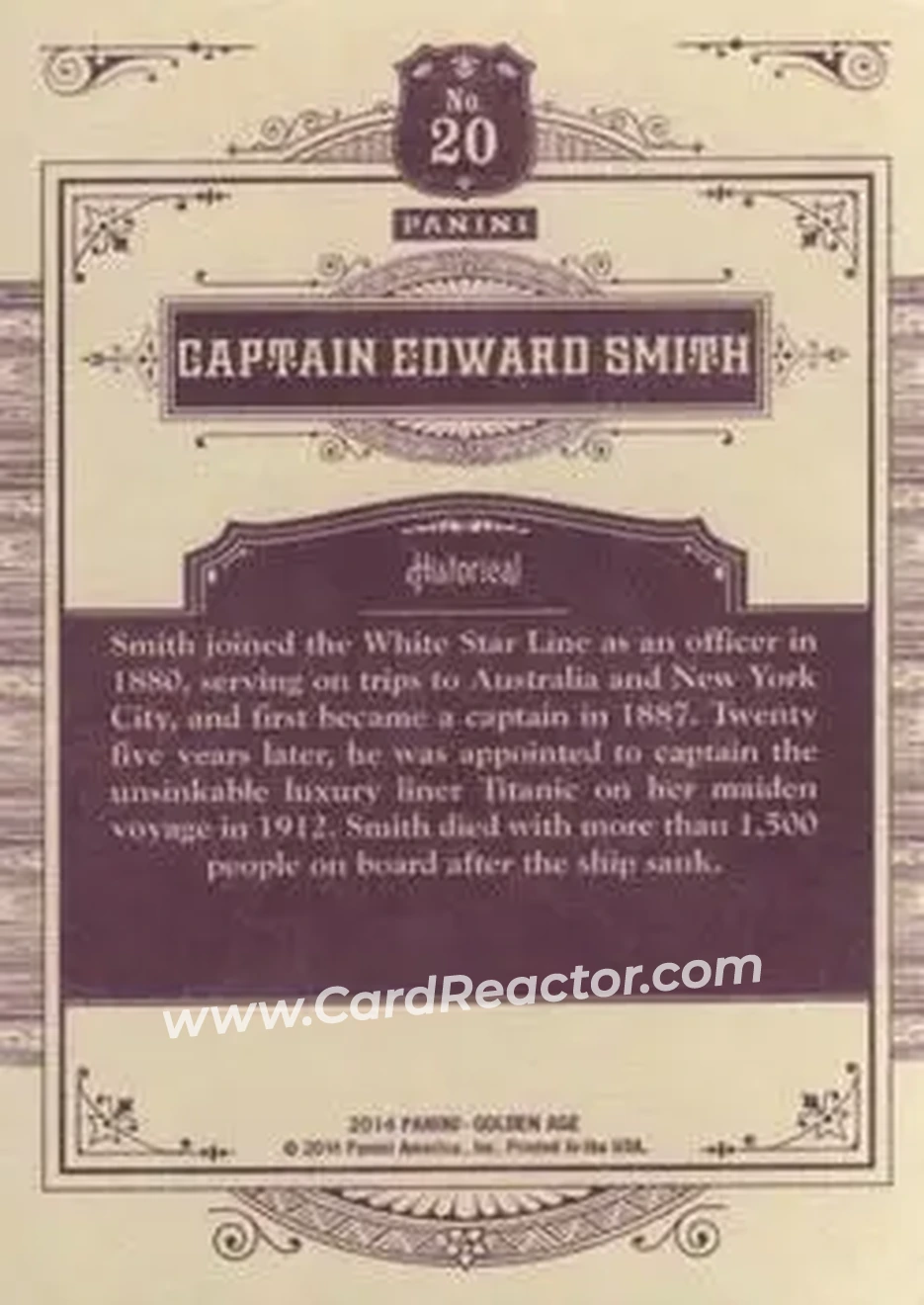 2014 Panini Golden Age #20 - Captain Edward Smith - Back