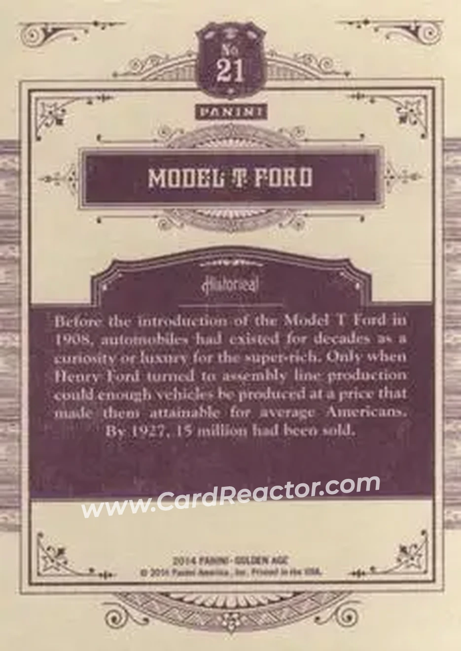 2014 Panini Golden Age #21 - Model T Ford - Back 2014 Panini Golden Age #21 - Model T Ford - Back