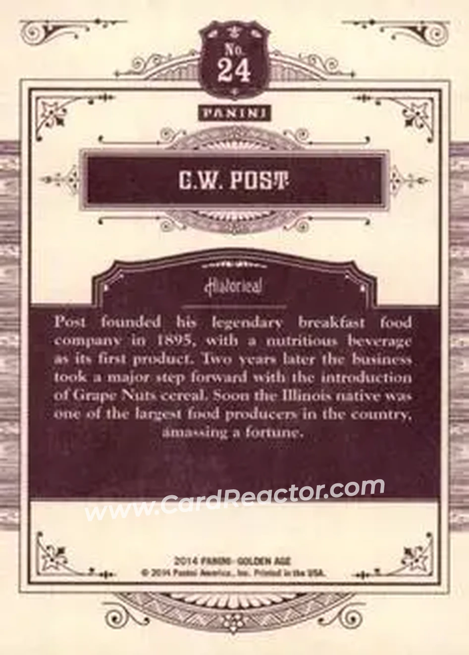 2014 Panini Golden Age #24 - C.W. Post - Back