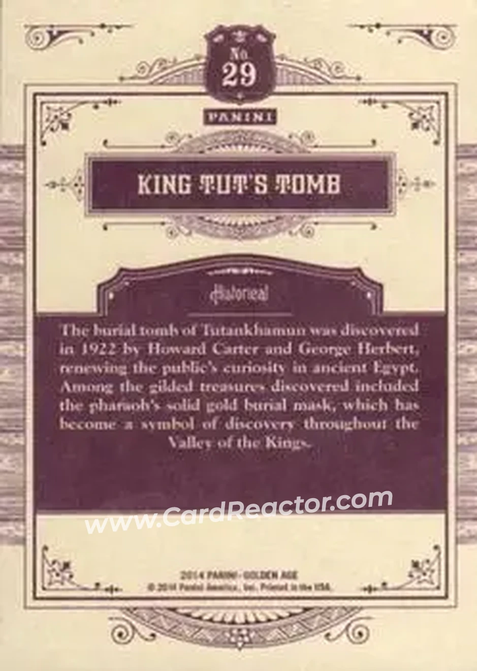 2014 Panini Golden Age #29 - King Tut's Tomb - Back