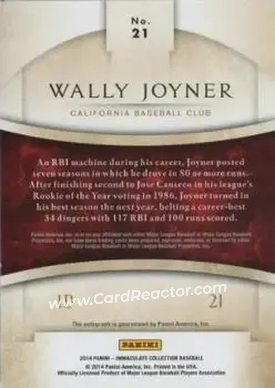 2014 Panini Immaculate Collection - Immaculate Autographs #21 - Wally Joyner - California Angels - Back