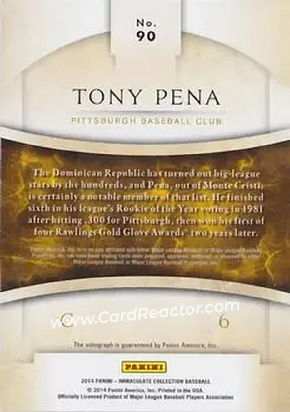 2014 Panini Immaculate Collection - Immaculate Autographs #90 - Tony Pena - Pittsburgh Pirates - Back 2014 Panini Immaculate Collection - Immaculate Autographs #90 - Tony Pena - Pittsburgh Pirates - Back