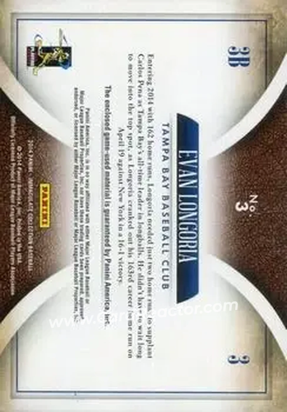 2014 Panini Immaculate Collection - Immaculate Duals Memorabilia #3 - Evan Longoria - Tampa Bay Rays - Back