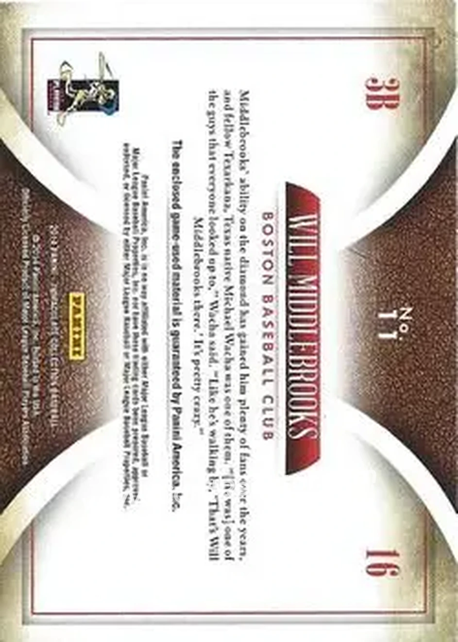 2014 Panini Immaculate Collection - Immaculate Duals Memorabilia #11 - Will Middlebrooks - Boston Red Sox - Back 2014 Panini Immaculate Collection - Immaculate Duals Memorabilia #11 - Will Middlebrooks - Boston Red Sox - Back