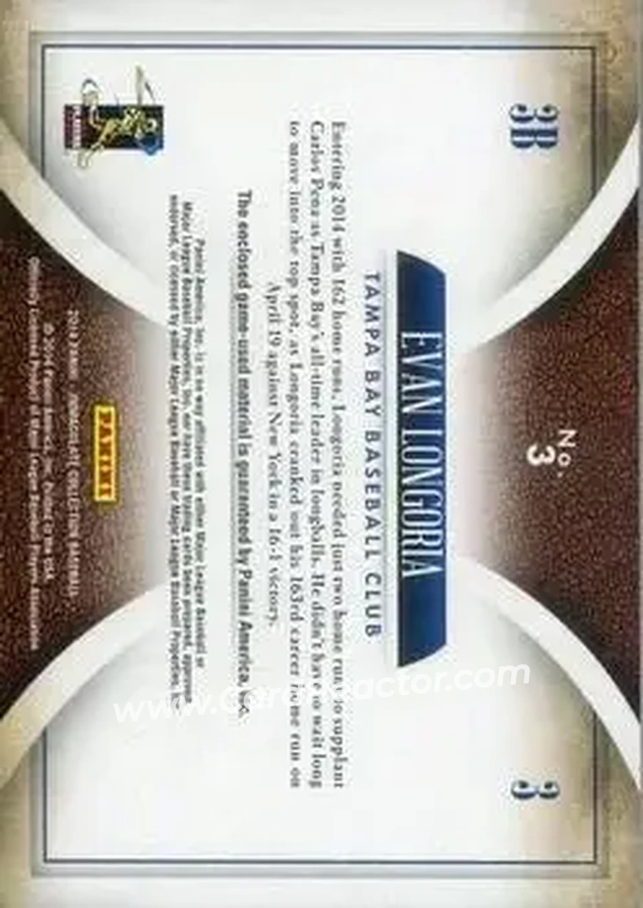 2014 Panini Immaculate Collection - Immaculate Duals Memorabilia Prime #3 - Evan Longoria - Tampa Bay Rays - Back