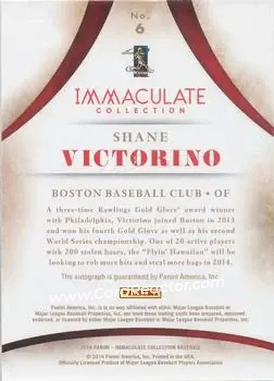 2014 Panini Immaculate Collection - Immaculate Heroes Autographs #6 - Shane Victorino - Boston Red Sox - Back