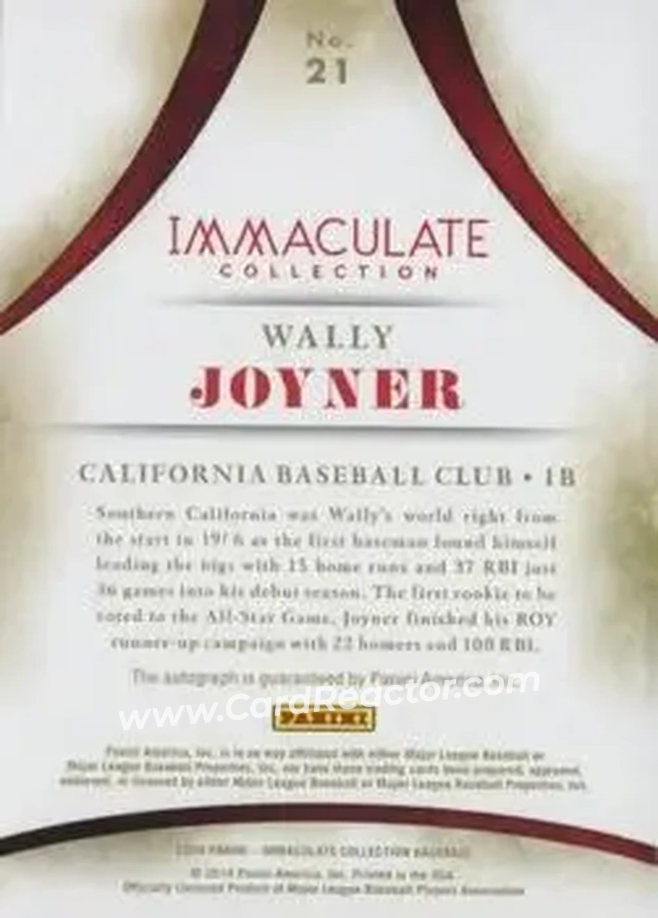 2014 Panini Immaculate Collection - Immaculate Heroes Autographs #21 - Wally Joyner - California Angels - Back 2014 Panini Immaculate Collection - Immaculate Heroes Autographs #21 - Wally Joyner - California Angels - Back