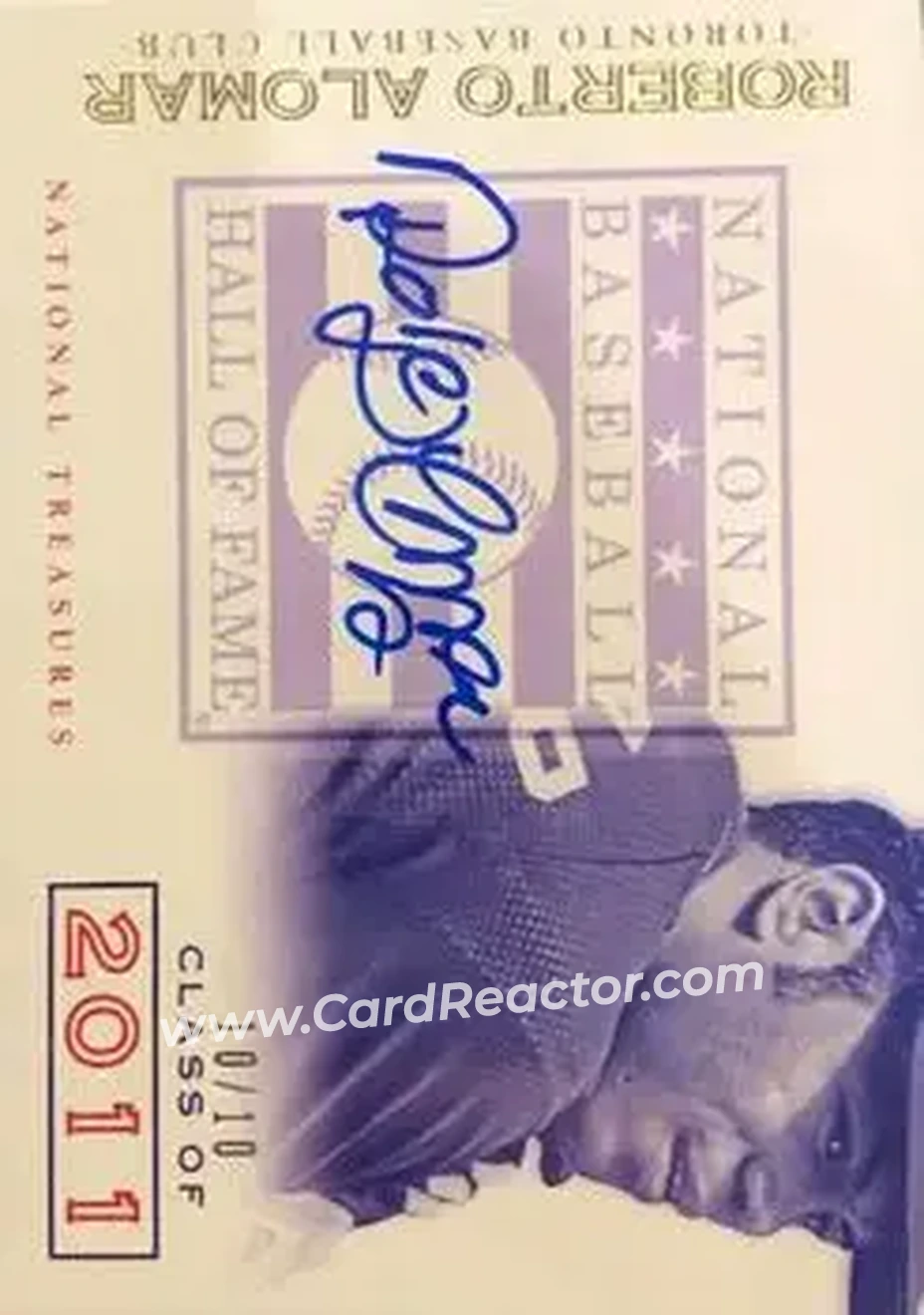 2014 Panini National Treasures - HOF Logo Signatures #38 - Roberto Alomar - Toronto Blue Jays - Front 2014 Panini National Treasures - HOF Logo Signatures #38 - Roberto Alomar - Toronto Blue Jays - Front