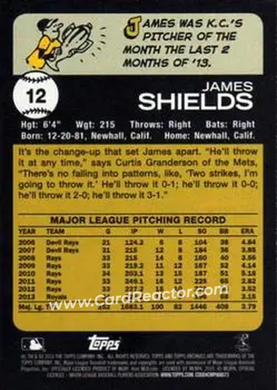 2014 Topps Archives #12 - James Shields - Kansas City Royals - Back 2014 Topps Archives #12 - James Shields - Kansas City Royals - Back