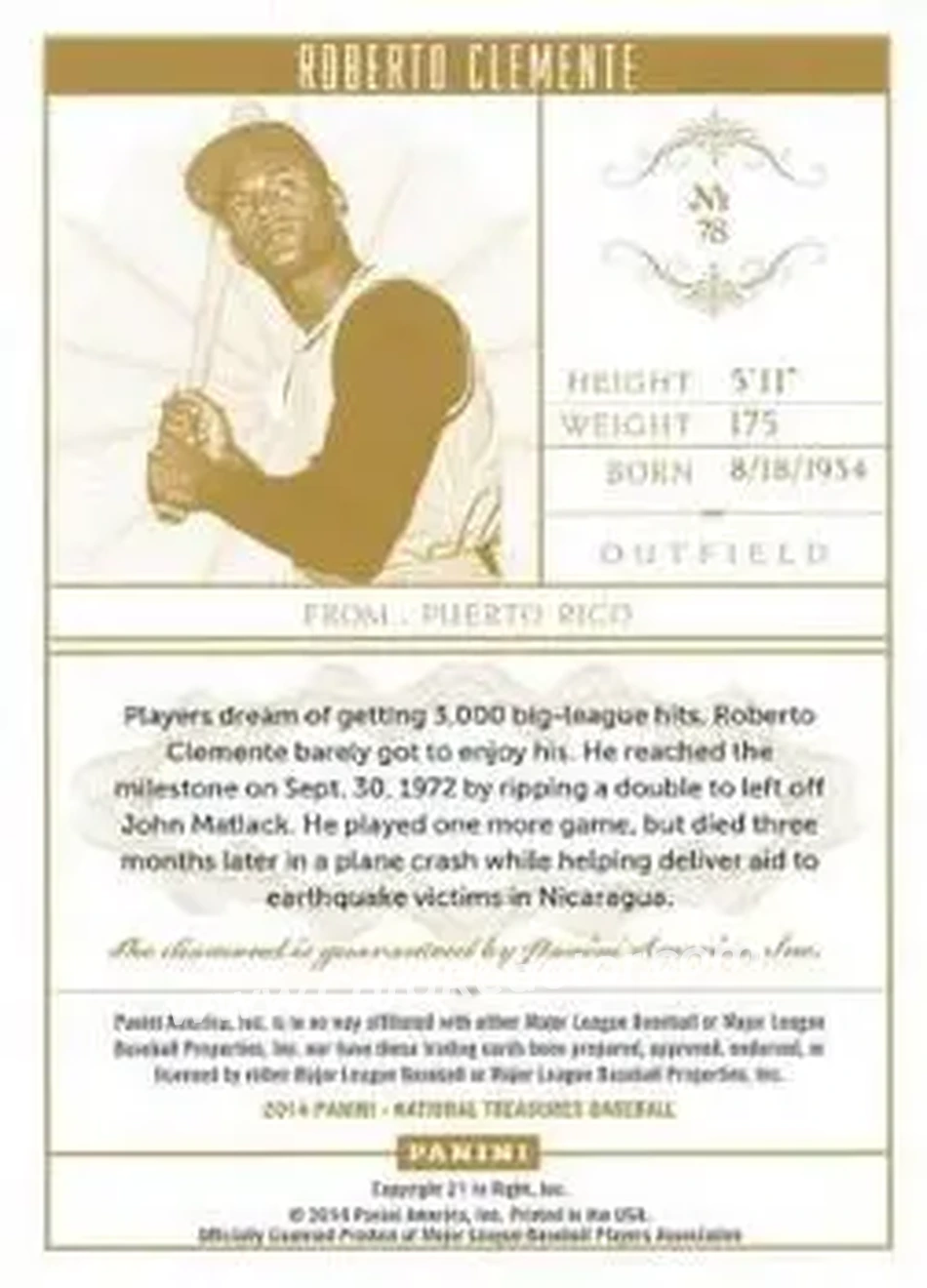 2014 Panini National Treasures - Flawless Diamond #78 - Bob Clemente - Pittsburgh Pirates - Back 2014 Panini National Treasures - Flawless Diamond #78 - Bob Clemente - Pittsburgh Pirates - Back