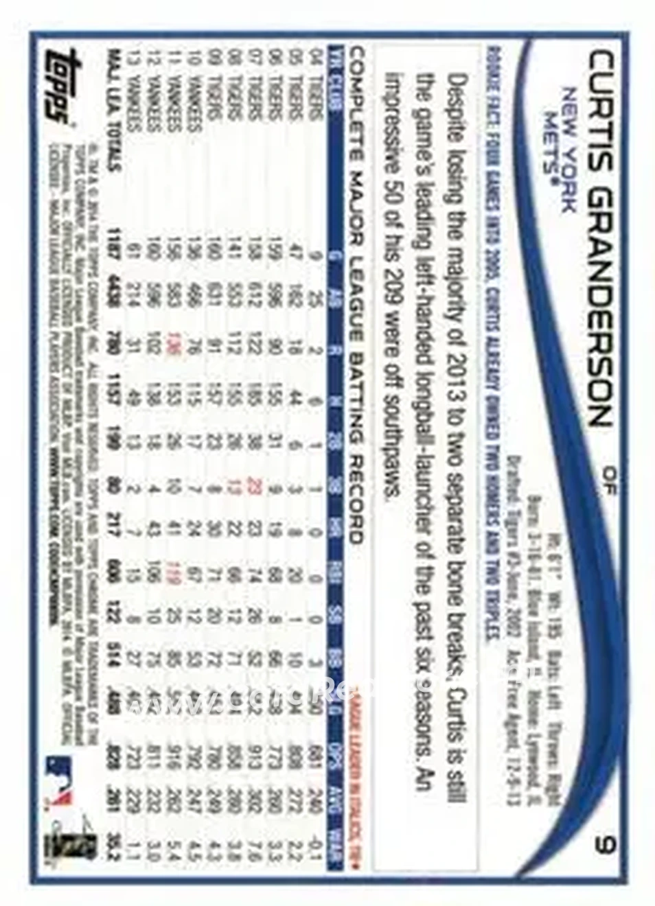 2014 Topps Chrome #9 - Curtis Granderson - New York Mets - Back 2014 Topps Chrome #9 - Curtis Granderson - New York Mets - Back