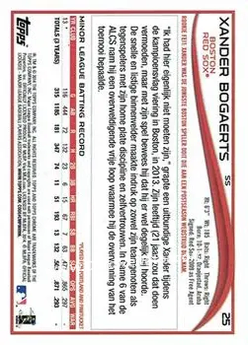 2014 Topps Chrome #25b - Xander Bogaerts - Boston Red Sox - Back