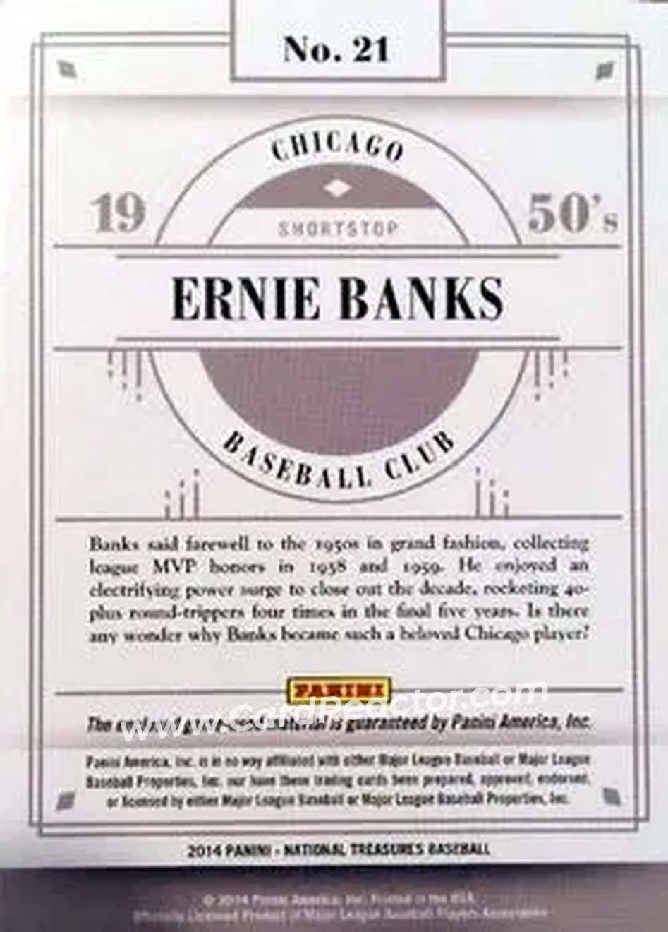 2014 Panini National Treasures - All Decade #21 - Ernie Banks - Chicago Cubs - Back