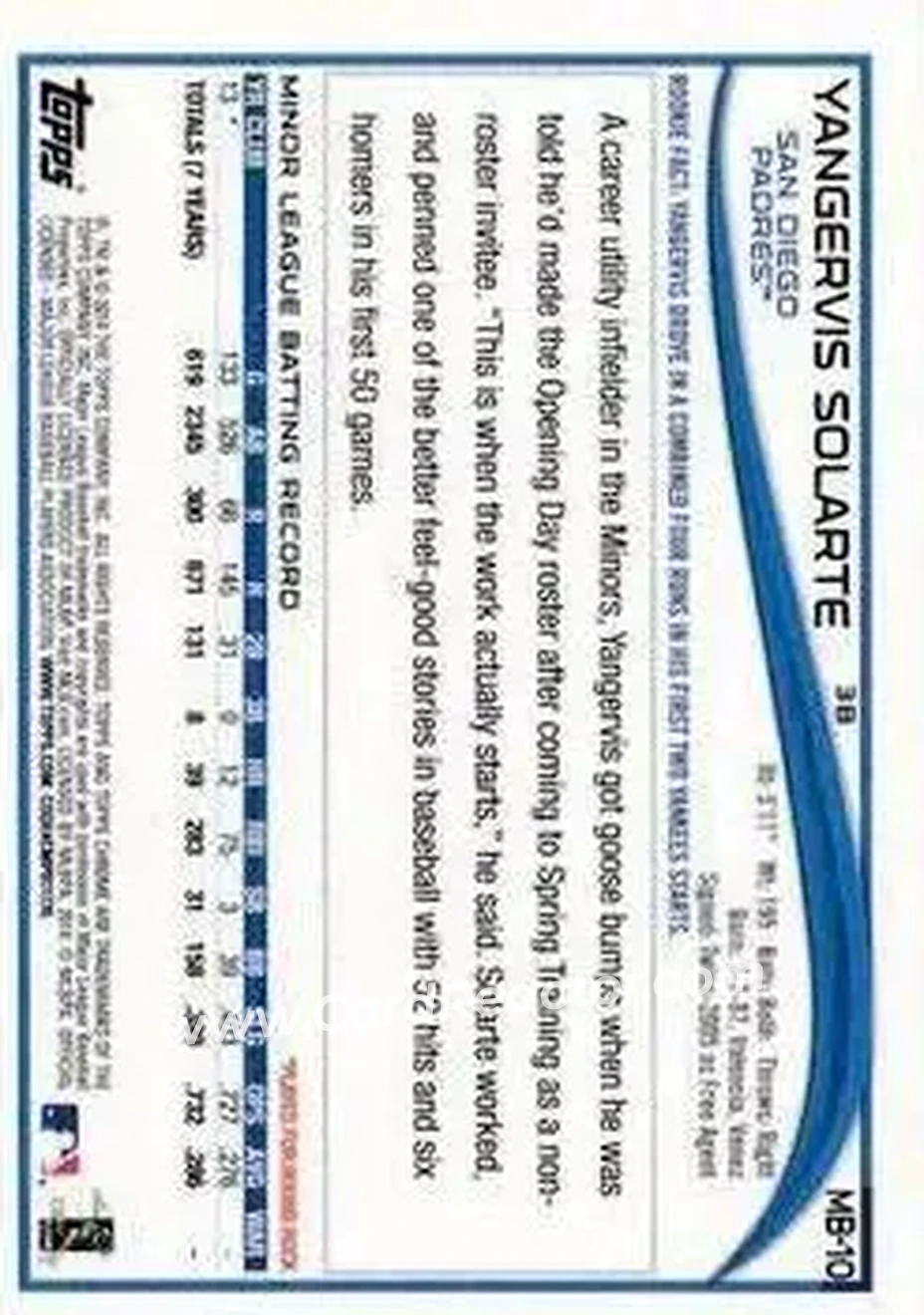 2014 Topps Chrome Update #MB-10 - Yangervis Solarte - San Diego Padres - Back 2014 Topps Chrome Update #MB-10 - Yangervis Solarte - San Diego Padres - Back