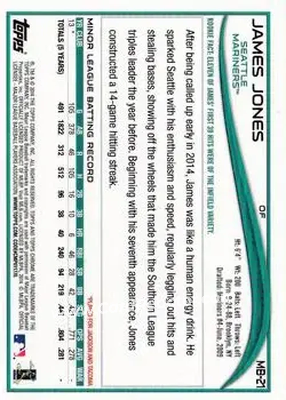 2014 Topps Chrome Update #MB-21 - James Jones - Seattle Mariners - Back