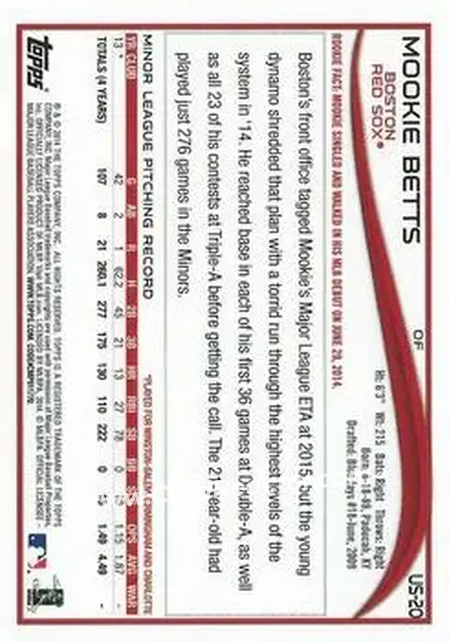2014 Topps Chrome Update #US-20 - Mookie Betts - Boston Red Sox - Back 2014 Topps Chrome Update #US-20 - Mookie Betts - Boston Red Sox - Back