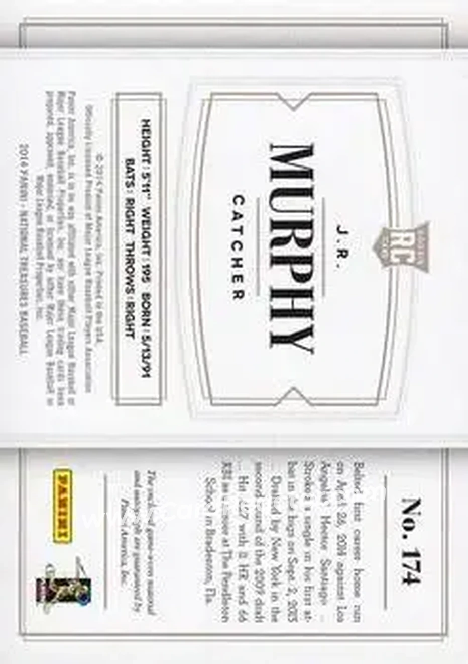 2014 Panini National Treasures #174 - John Ryan Murphy - New York Yankees - Back
