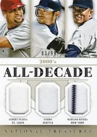 2014 Panini National Treasures #9 All Decade Triples Albert Pujols - Ichiro - Mariano Rivera MEM, SN99 - St. Louis Cardinals - New York Yankees