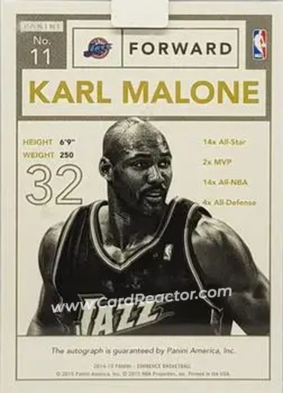 2014-15 Panini Eminence #11 - Karl Malone - Utah Jazz - Back
