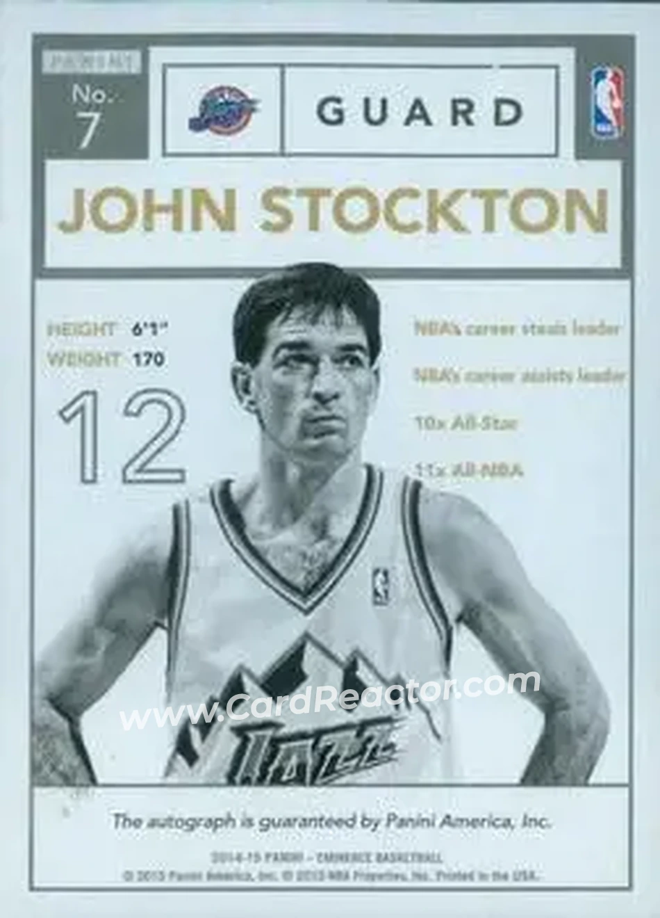 2014-15 Panini Eminence - Gold #7 - John Stockton - Utah Jazz - Back 2014-15 Panini Eminence - Gold #7 - John Stockton - Utah Jazz - Back