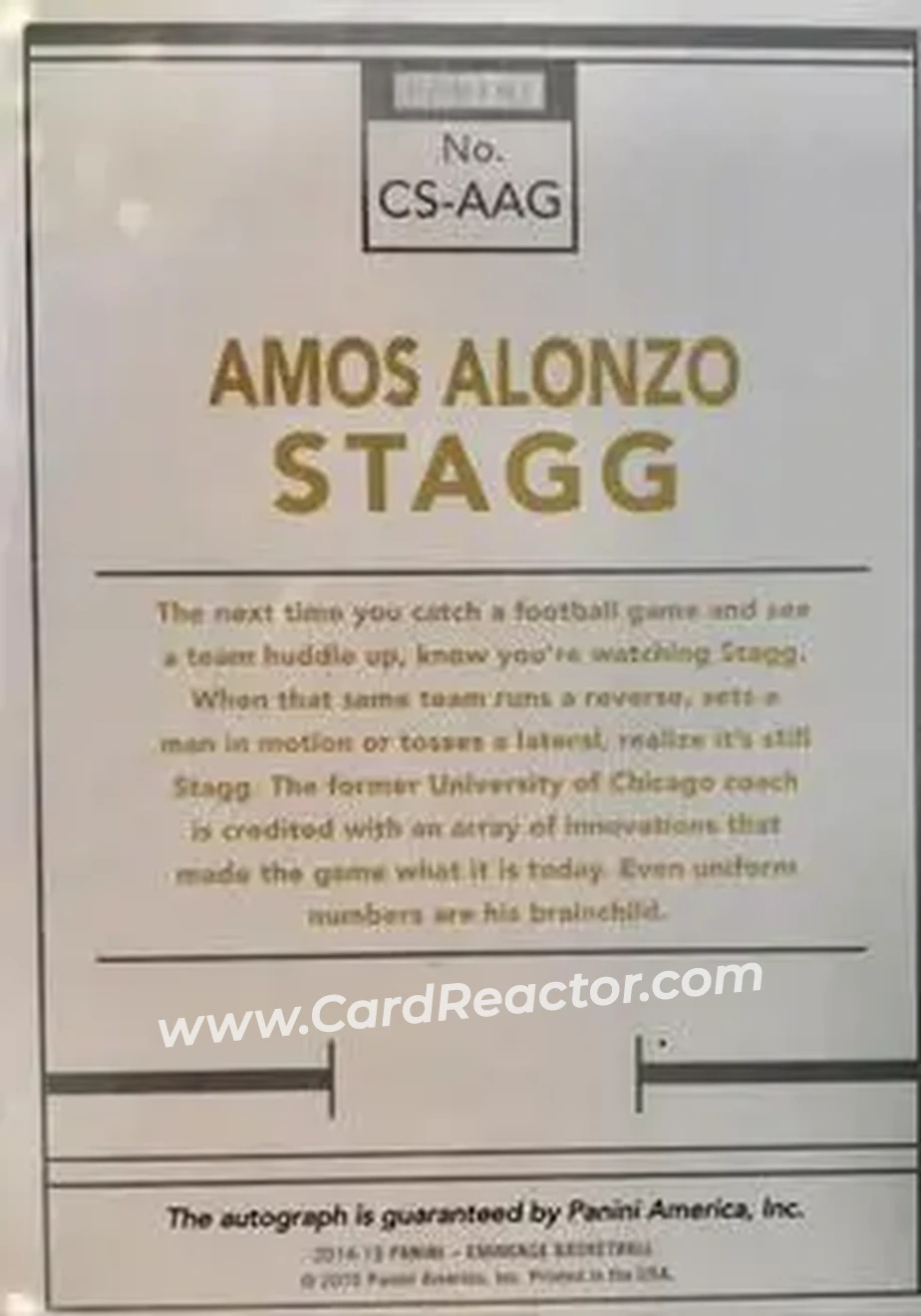 2014-15 Panini Eminence - Cut Signatures #CS-AS - Amos Alonzo Stagg - Chicago Maroons - Back