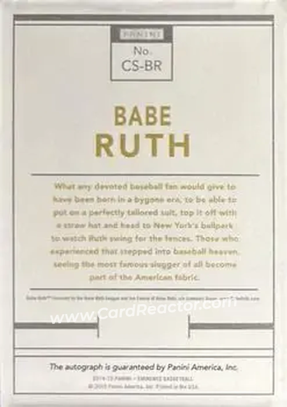 2014-15 Panini Eminence - Cut Signatures #CS-BR - Babe Ruth - New York Yankees - Back