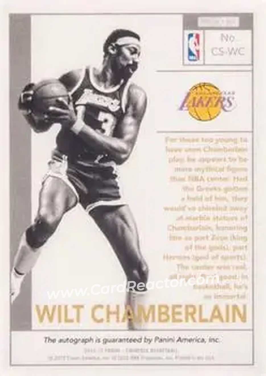 2014-15 Panini Eminence - Cut Signatures #CS-WC - Wilt Chamberlain - Los Angeles Lakers - Back
