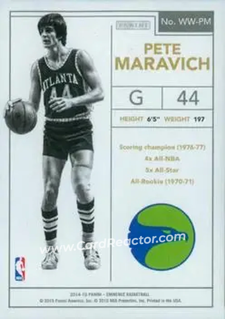 2014-15 Panini Eminence - White Whale Platinum #WW-PM - Pete Maravich - Atlanta Hawks - Back