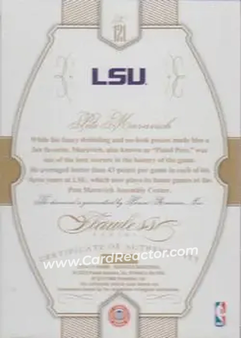 2014-15 Panini Flawless #121 - Pete Maravich - LSU Tigers - Back