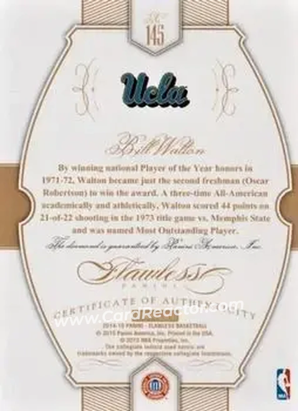 2014-15 Panini Flawless #145 - Bill Walton - UCLA Bruins - Back
