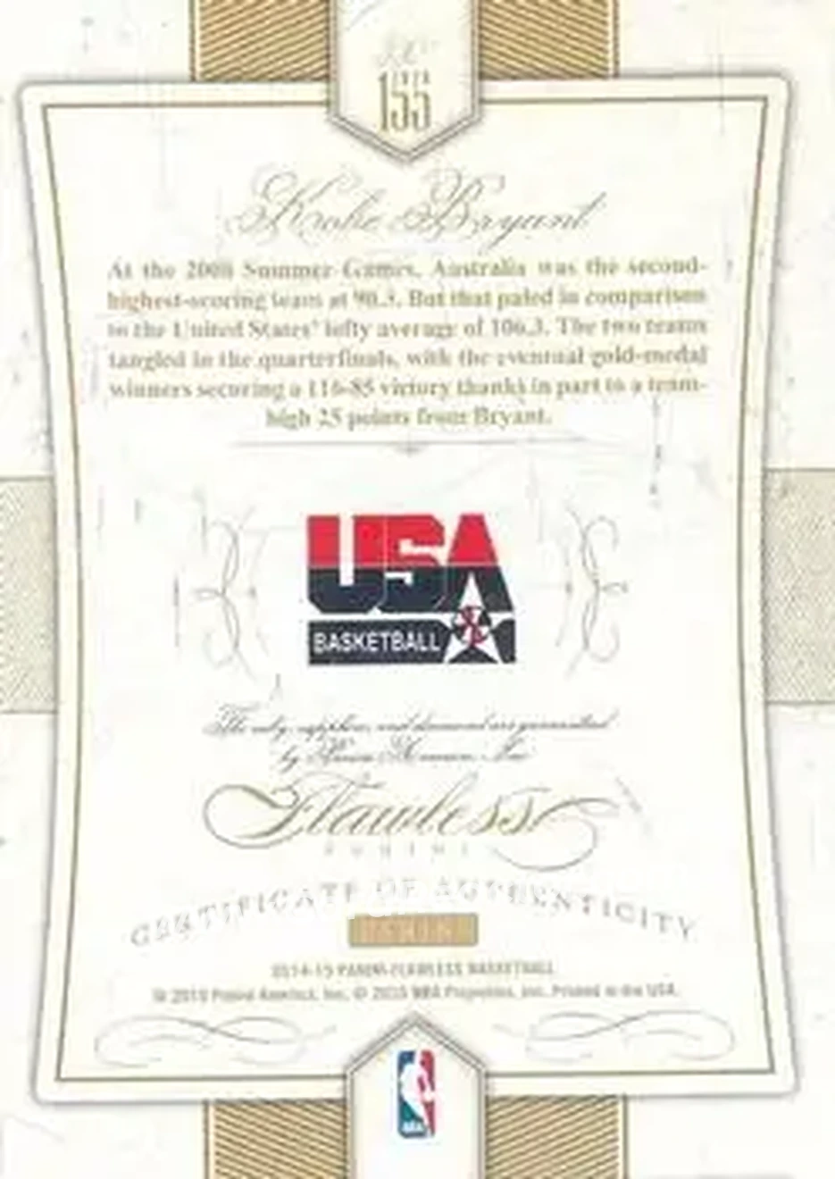 2014-15 Panini Flawless #155 - Kobe Bryant - USA - Back