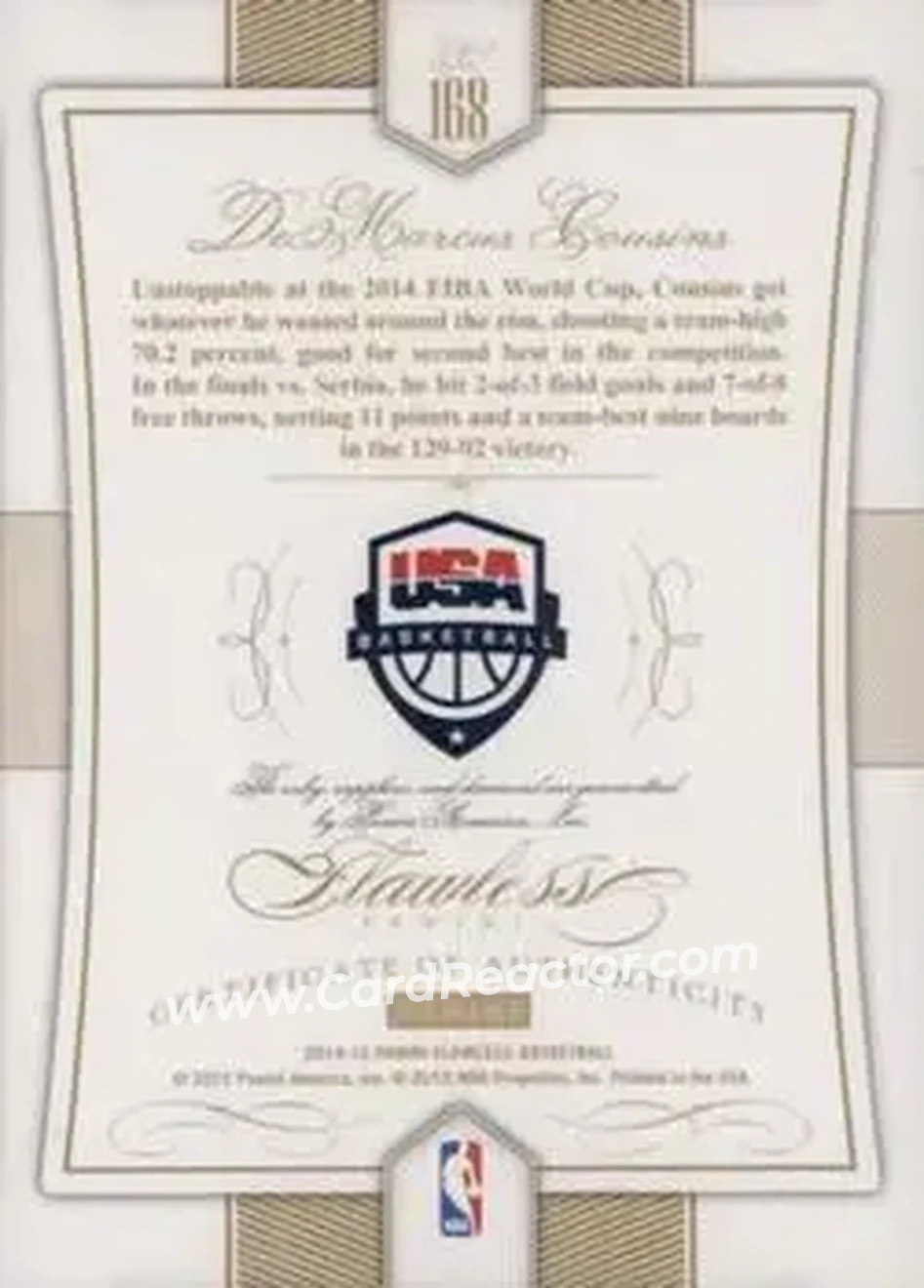 2014-15 Panini Flawless #168 - DeMarcus Cousins - USA - Back