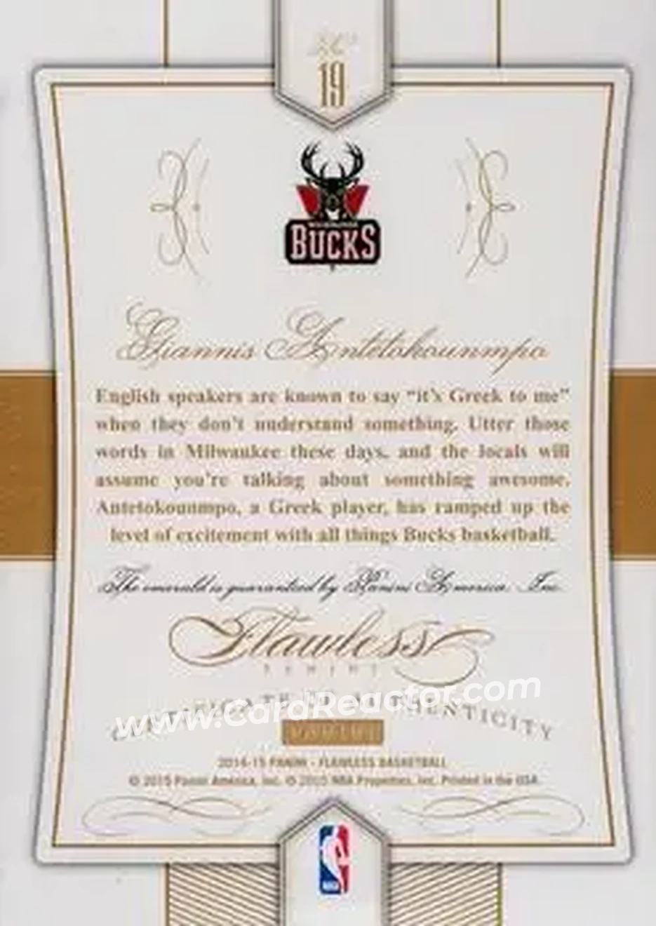 2014-15 Panini Flawless - Emerald #19 - Giannis Antetokounmpo - Milwaukee Bucks - Back 2014-15 Panini Flawless - Emerald #19 - Giannis Antetokounmpo - Milwaukee Bucks - Back
