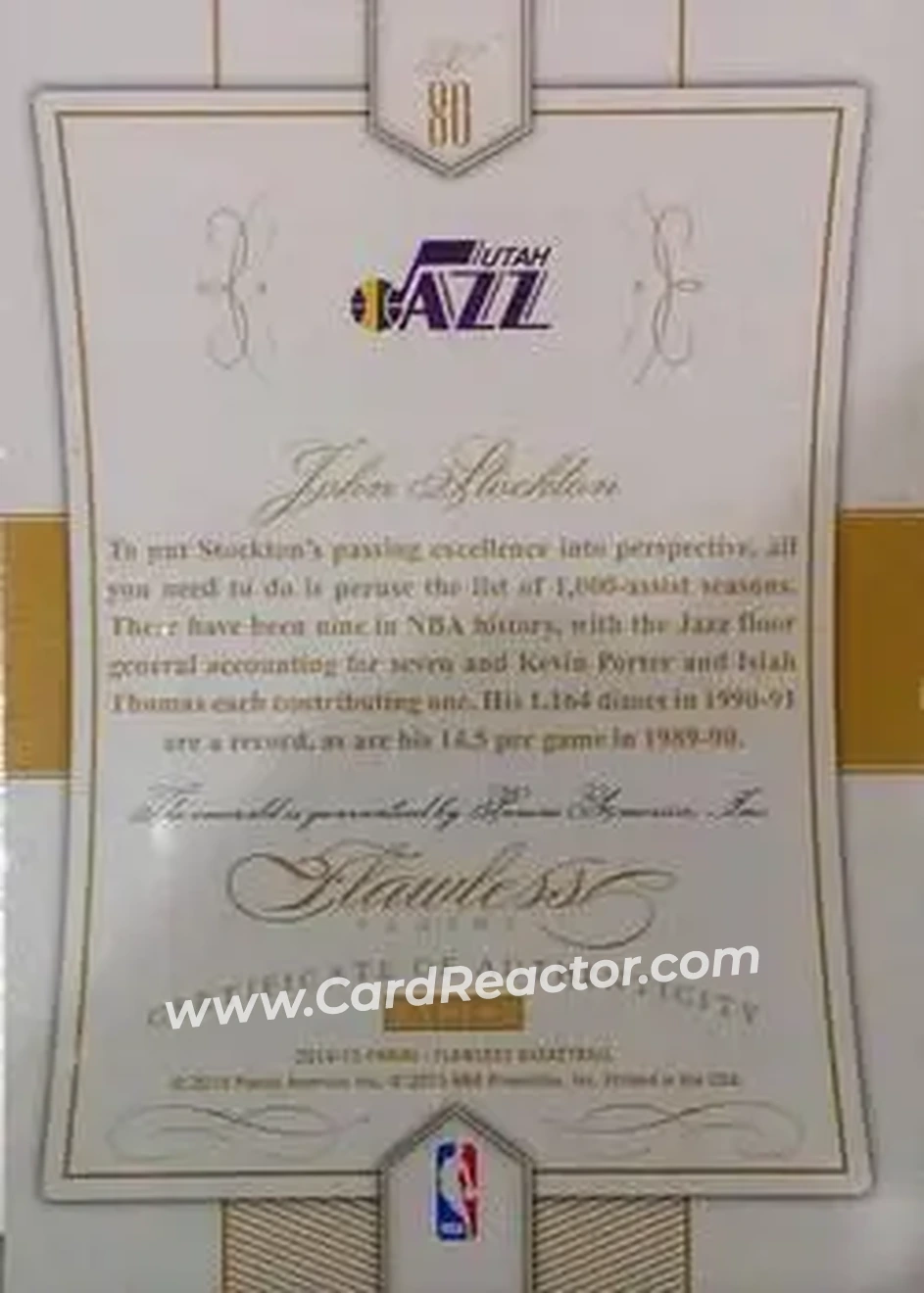 2014-15 Panini Flawless - Emerald #80 - John Stockton - Utah Jazz - Back